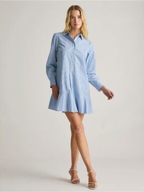 Quince 100% Organic Cotton Drop Waist Shirt Dress in Tribeca Stripe